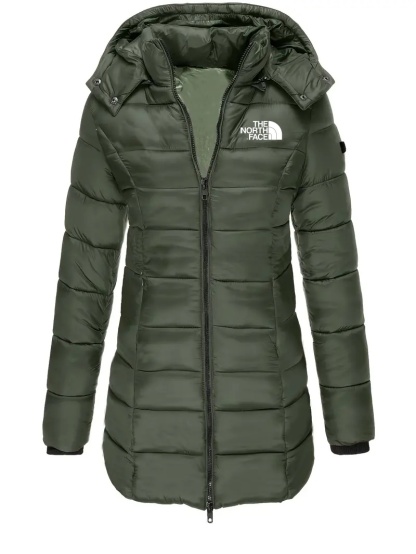 THE NORTH FACE - Manteau d'hiver à capuche en coton léger et chaud, couleur unie, fermeture éclair sur le devant, manches longues, style décontracté, évasé, pour femme
