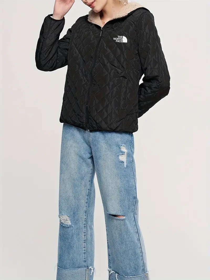 THE NORTH FACE - Veste à capuche à manches longues et fermeture éclair sur le devant, décontractée, couleur unie, en coton, vêtements pour femmes, automne-hiver