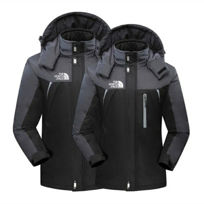 Men's Plush Warm Detachable Hooded Zipper Jumpsuit Coat