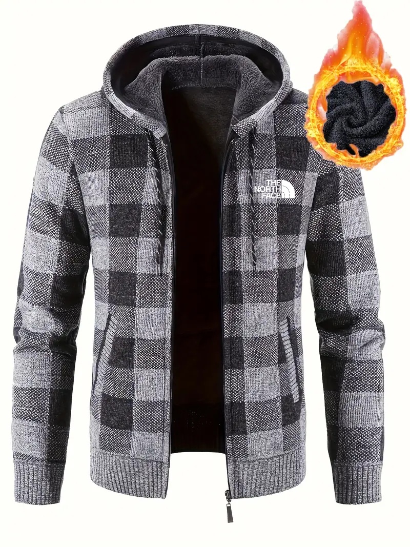 THE NORthtTH FACE-Cardigan à capuche en tricot à carreaux polyvalent pour homme, manteau décontracté, chaud et léger, avec fermeture éclair élastique, collection automne et hiver