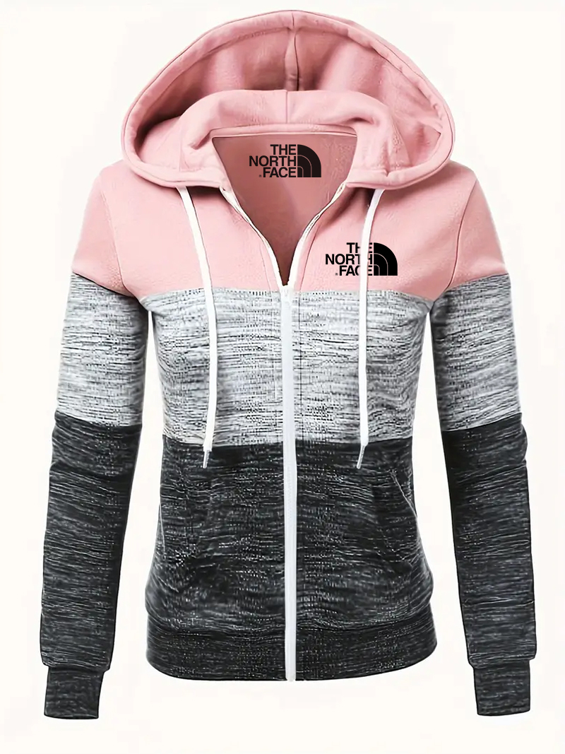 THE NORthtTH FACE-Sweat-shirt zippé colorblock d'automne, sweat-shirt décontracté à manches longues avec cordon de serrage