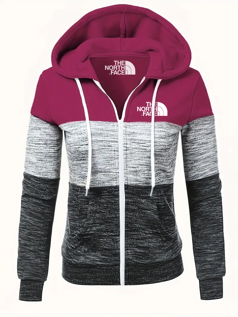 THE NORthtTH FACE-Sweat-shirt zippé colorblock d'automne, sweat-shirt décontracté à manches longues avec cordon de serrage