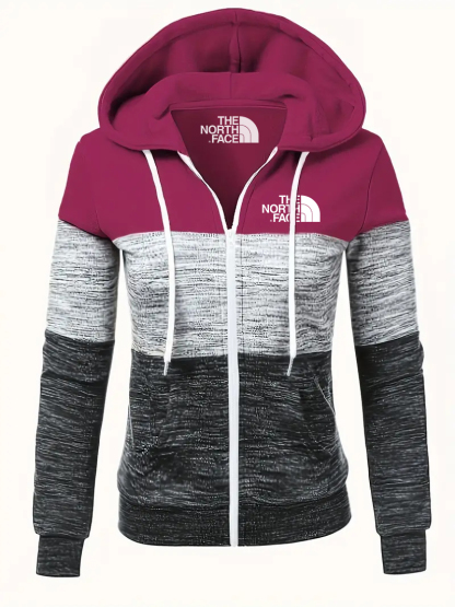 THE NORthtTH FACE-Sweat-shirt zippé colorblock d'automne, sweat-shirt décontracté à manches longues avec cordon de serrage