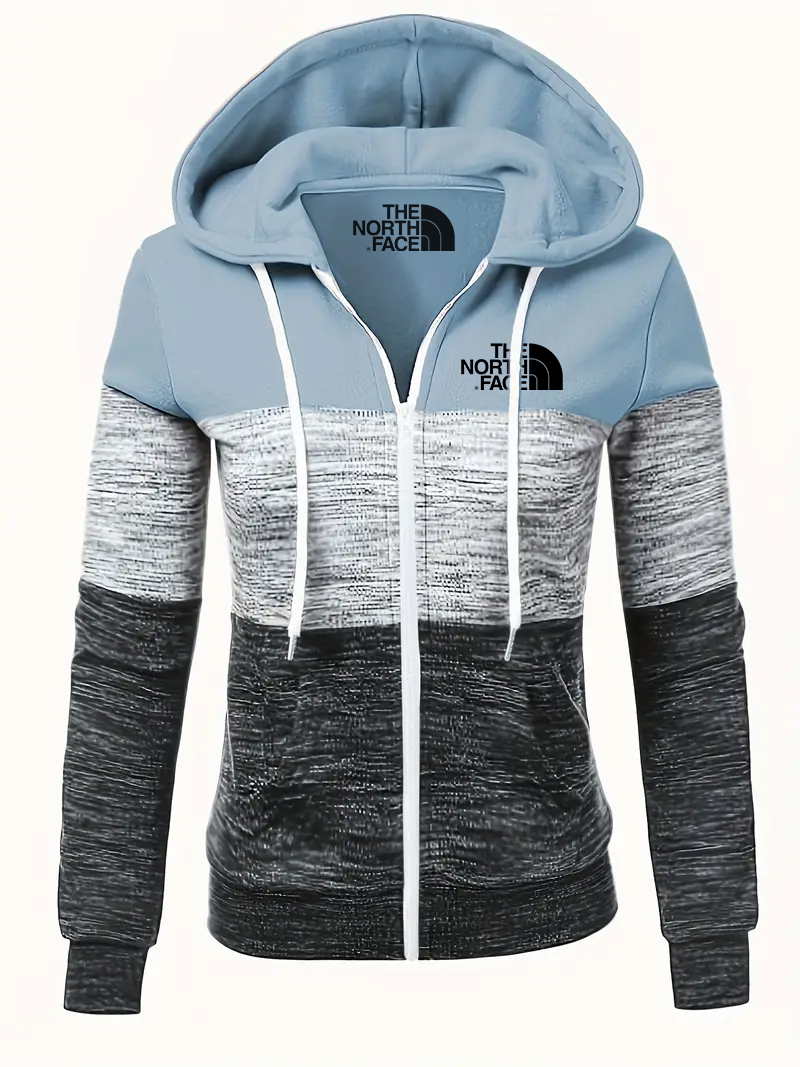 THE NORthtTH FACE-Sweat-shirt zippé colorblock d'automne, sweat-shirt décontracté à manches longues avec cordon de serrage