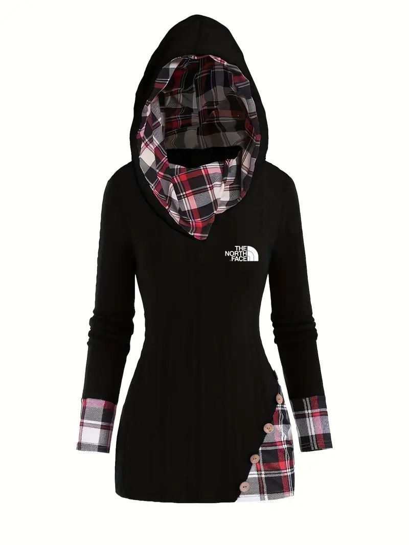 THE NORthtTH FACE-Pull à capuche à carreaux, pull à manches longues, vêtements pour femmes