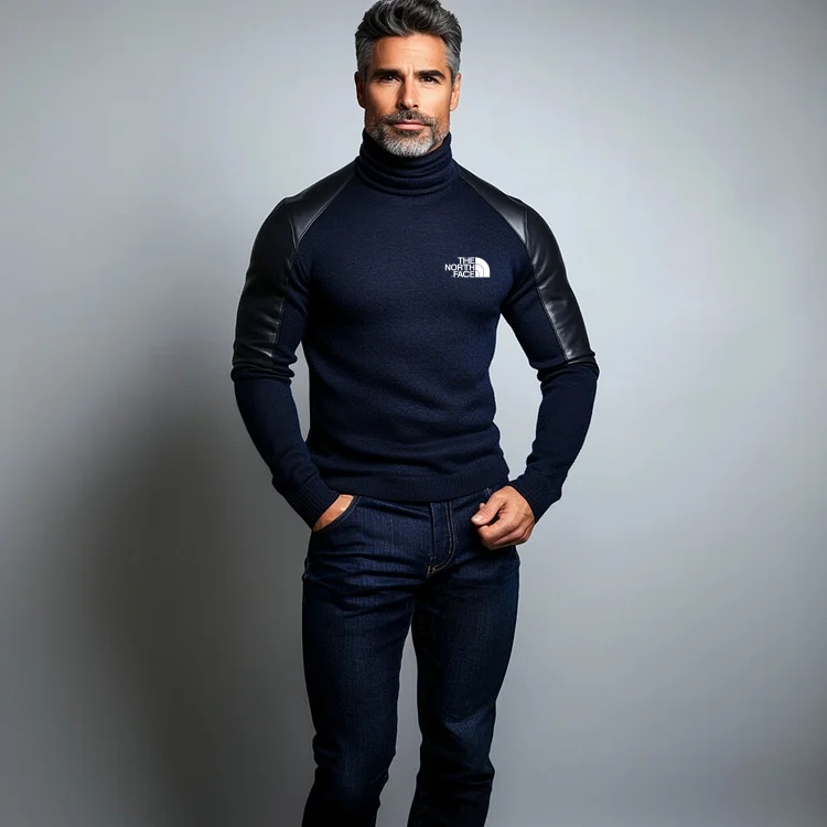 THE NORthtTH FACE Pull à col roulé à manches longues en cuir PU pour homme