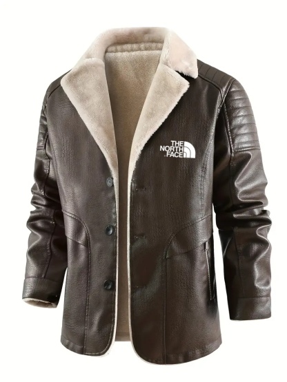 THE NORthtTH FACE-Veste classique en laine et cuir - col en fourrure chic, chaude et élégante pour un usage quotidien en hiver