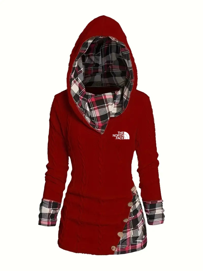 THE NORthtTH FACE-Pull à capuche à carreaux, pull à manches longues, vêtements pour femmes