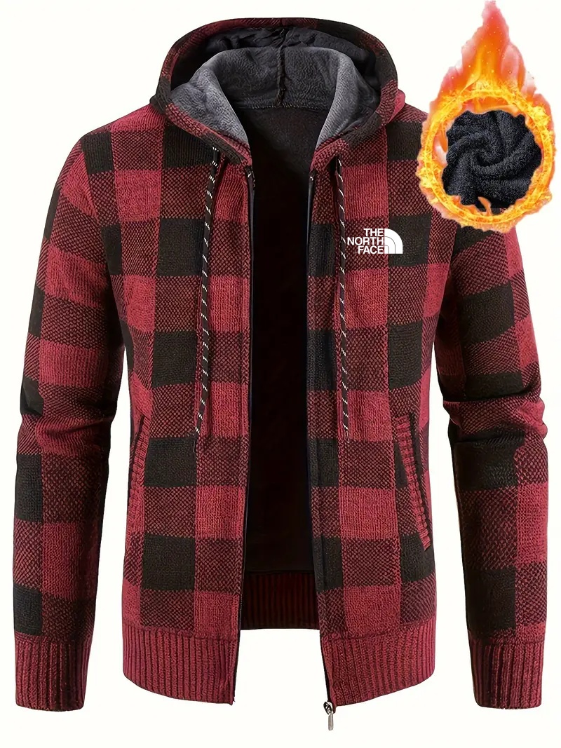 THE NORthtTH FACE-Cardigan à capuche en tricot à carreaux polyvalent pour homme, manteau décontracté, chaud et léger, avec fermeture éclair élastique, collection automne et hiver