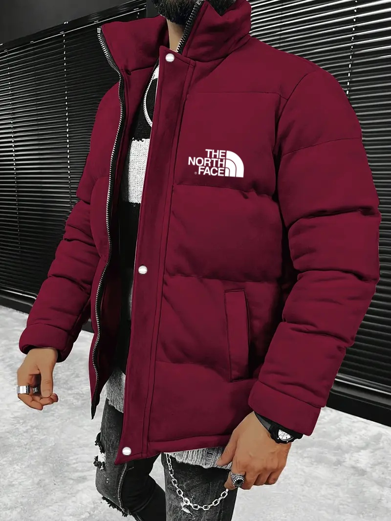 THE NORthtTH FACE-Veste matelassée en daim de couleur unie, veste épaisse à col montant avec détails de fermeture éclair et de boutons, mode hiver