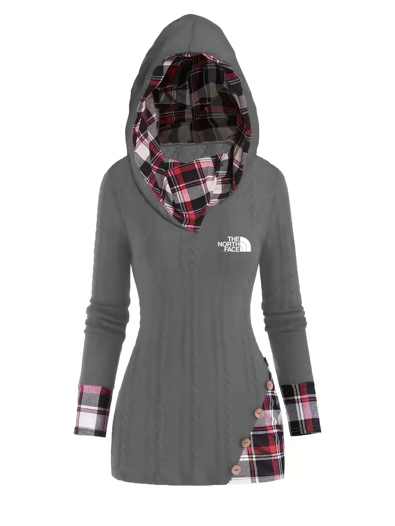 THE NORthtTH FACE-Pull à capuche à carreaux, pull à manches longues, vêtements pour femmes