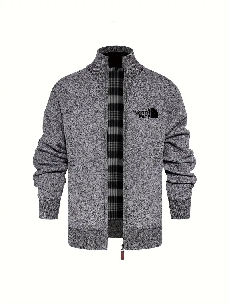 THE NORthtTH FACE-Cardigan tricoté décontracté à fermeture éclair pour homme, automne et hiver, doublé polaire, col montant, veste chaude à manches longues