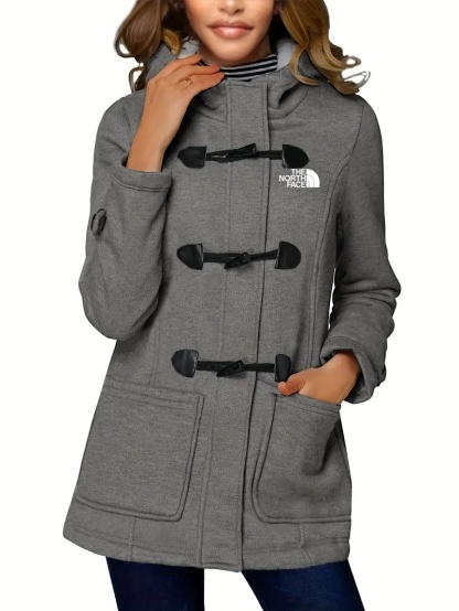 THE NORTH FACE - Manteau boutonné en tweed de couleur unie, veste à capuche à manches longues et poches pour femme, mode automne et hiver