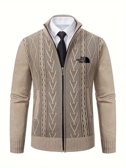 THE NORTH FACE - Cardigan vintage à motifs géométriques pour homme - Manches longues, fermeture éclair, tissu tricoté, polyester, style décontracté, coupe classique