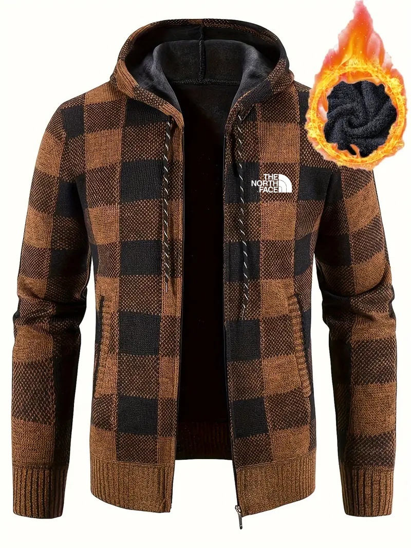 THE NORthtTH FACE-Cardigan à capuche en tricot à carreaux polyvalent pour homme, manteau décontracté, chaud et léger, avec fermeture éclair élastique, collection automne et hiver