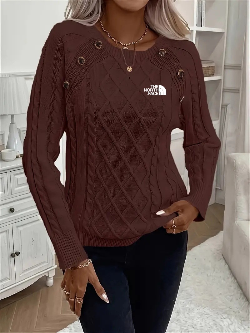 THE NORthtTH FACE - Pull col rond, élégant pull à manches longues avec décoration de boutons pour l'automne et l'hiver, vêtements pour femmes