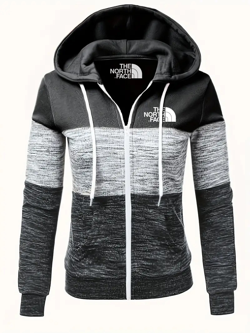 THE NORthtTH FACE-Sweat-shirt zippé colorblock d'automne, sweat-shirt décontracté à manches longues avec cordon de serrage