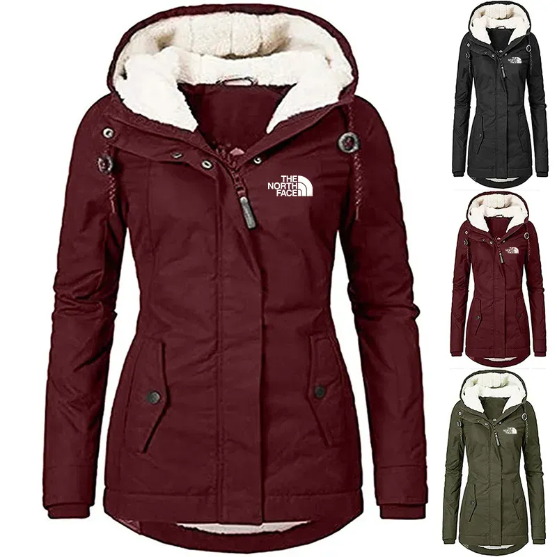 Abrigo de invierno con capucha cálido e impermeable, abrigo de algodón con forro polar grueso para mujer
