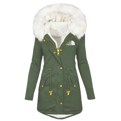 2024 TNF®-Womens Plus Size Contrast Fuzzy Drawstring Waist Full Zipper Coat