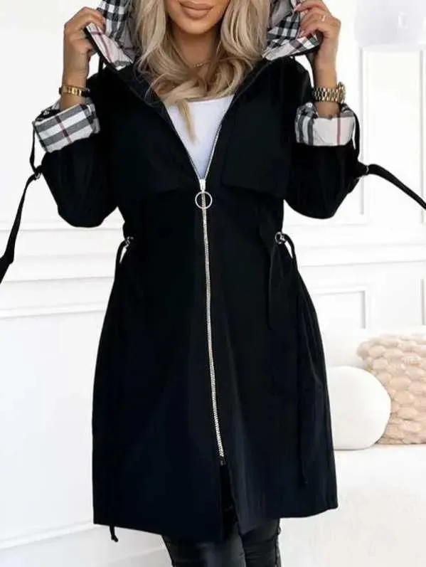 Hooded Print Casual Long windbreaker Jacket   