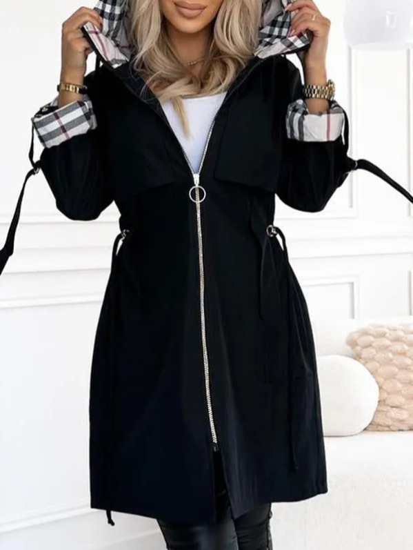 Hooded Print Casual Long windbreaker Jacket   