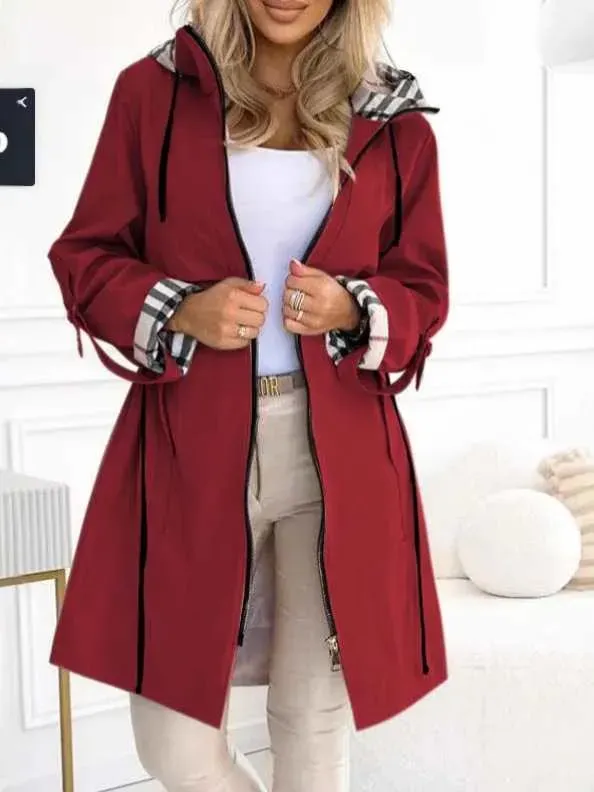 Hooded Print Casual Long windbreaker Jacket   