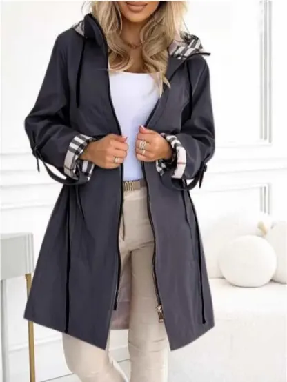 Hooded Print Casual Long windbreaker Jacket   