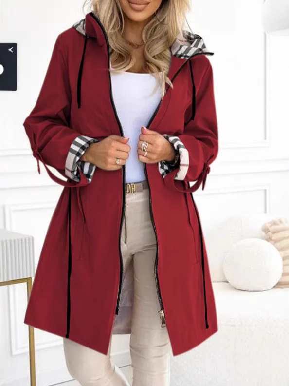 Hooded Print Casual Long windbreaker Jacket   