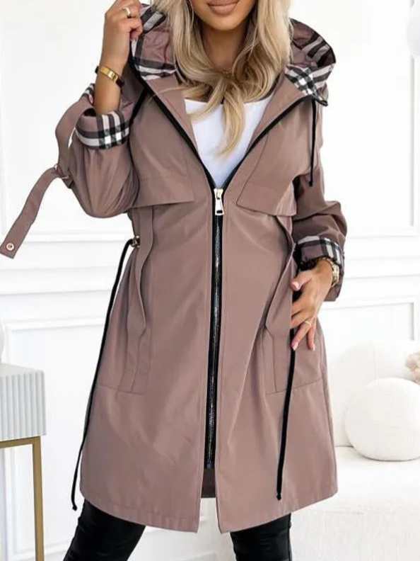 Hooded Print Casual Long windbreaker Jacket   