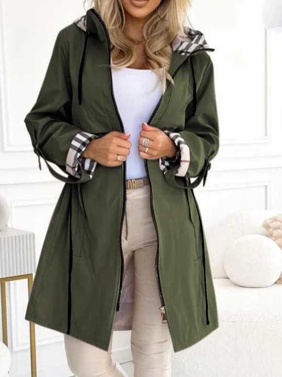 Hooded Print Casual Long windbreaker Jacket   