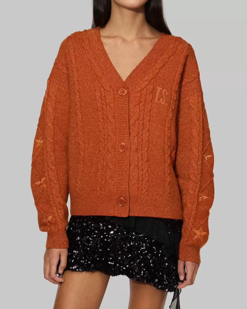 Star Embroidered Orange Cardigan