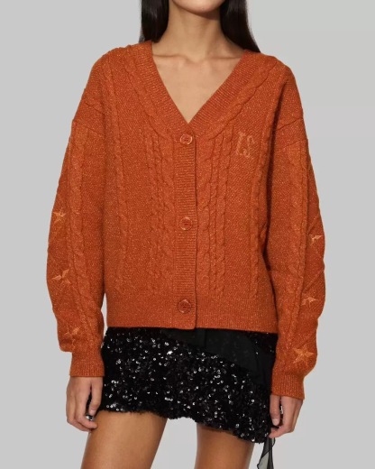 Star Embroidered Orange Cardigan