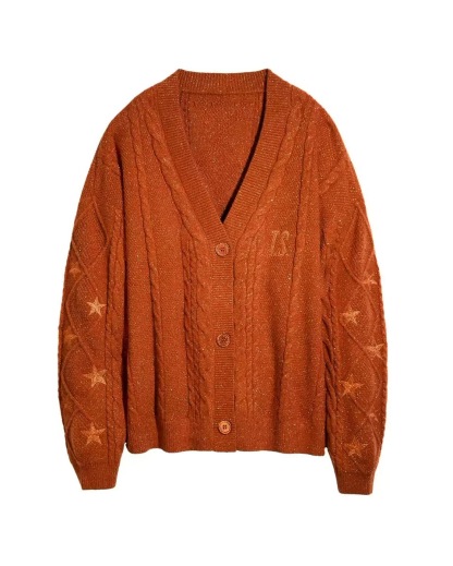 Star Embroidered Orange Cardigan