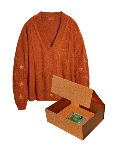 Star Embroidered Orange Cardigan