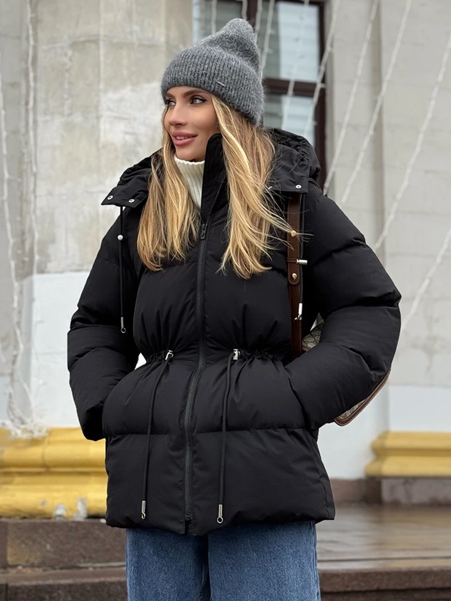 New drawstring cinched waist slimming cotton jacket