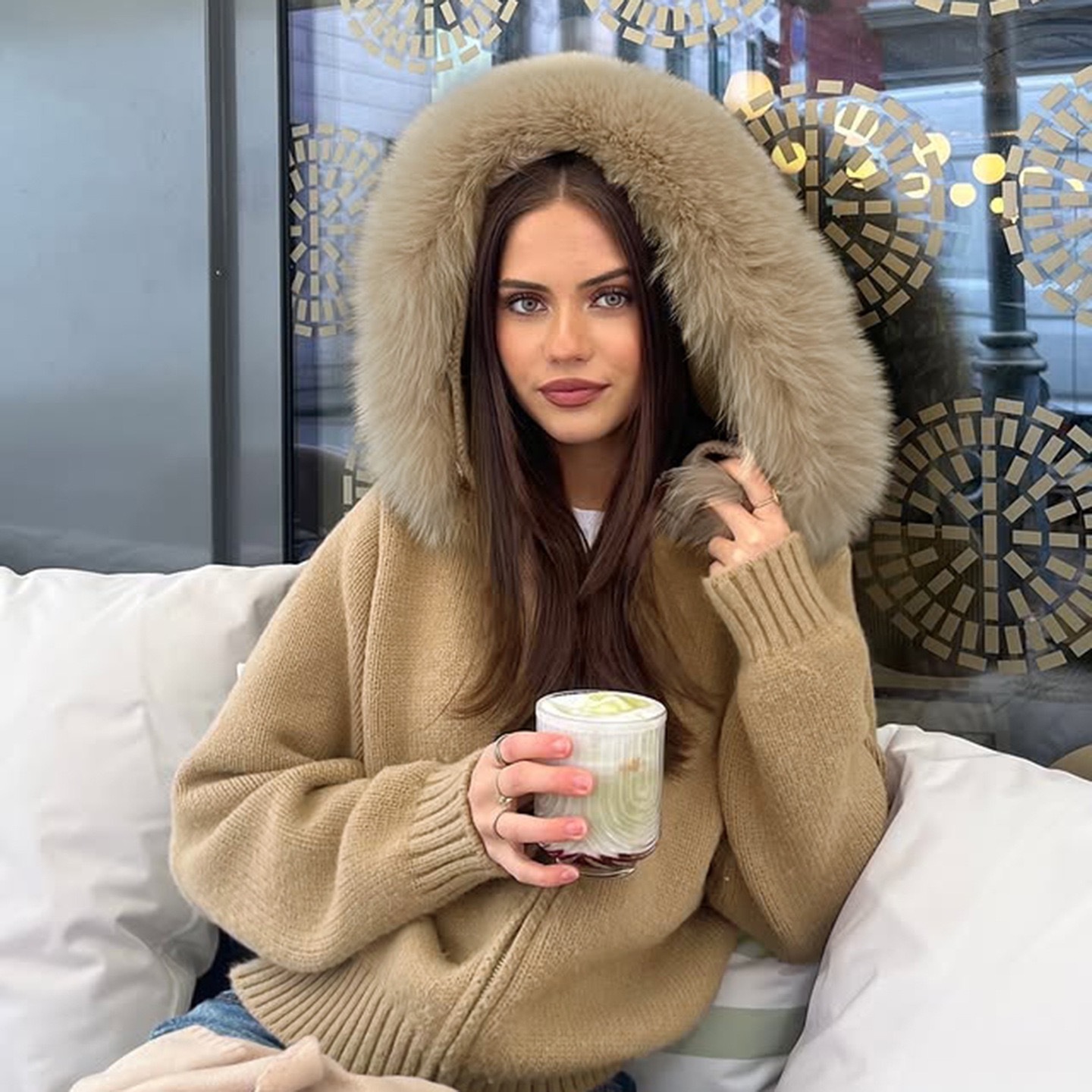 Women's Large Collar Fleece Hooded Relaxed Zipper Knitted Coat