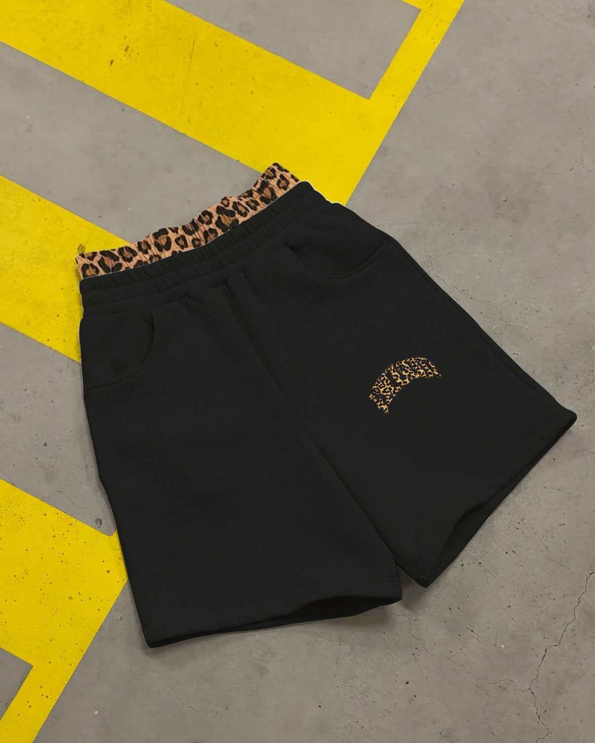 Lined leopard print letter embroidery unisex hooded sweatshirt