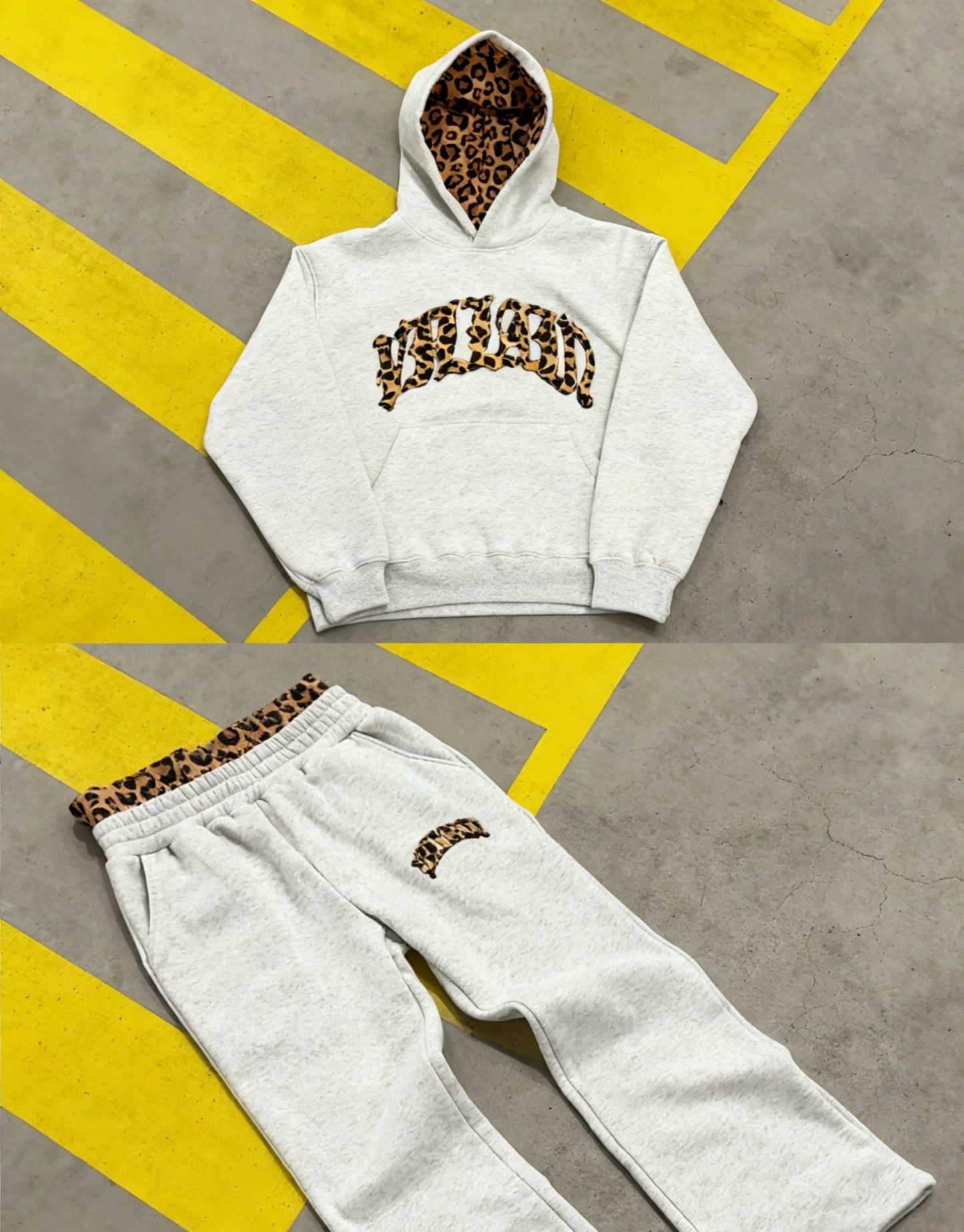 Lined leopard print letter embroidery unisex hooded sweatshirt