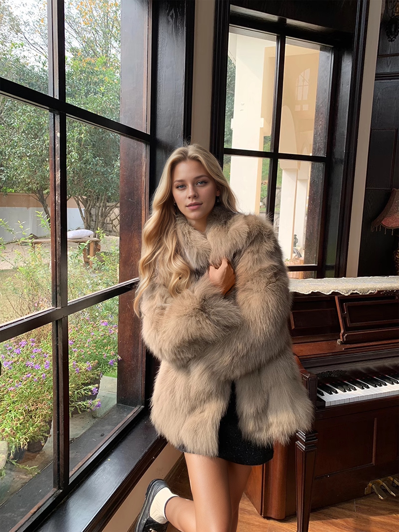 Fashionable slimming and cold-resistant medium-length fur coat