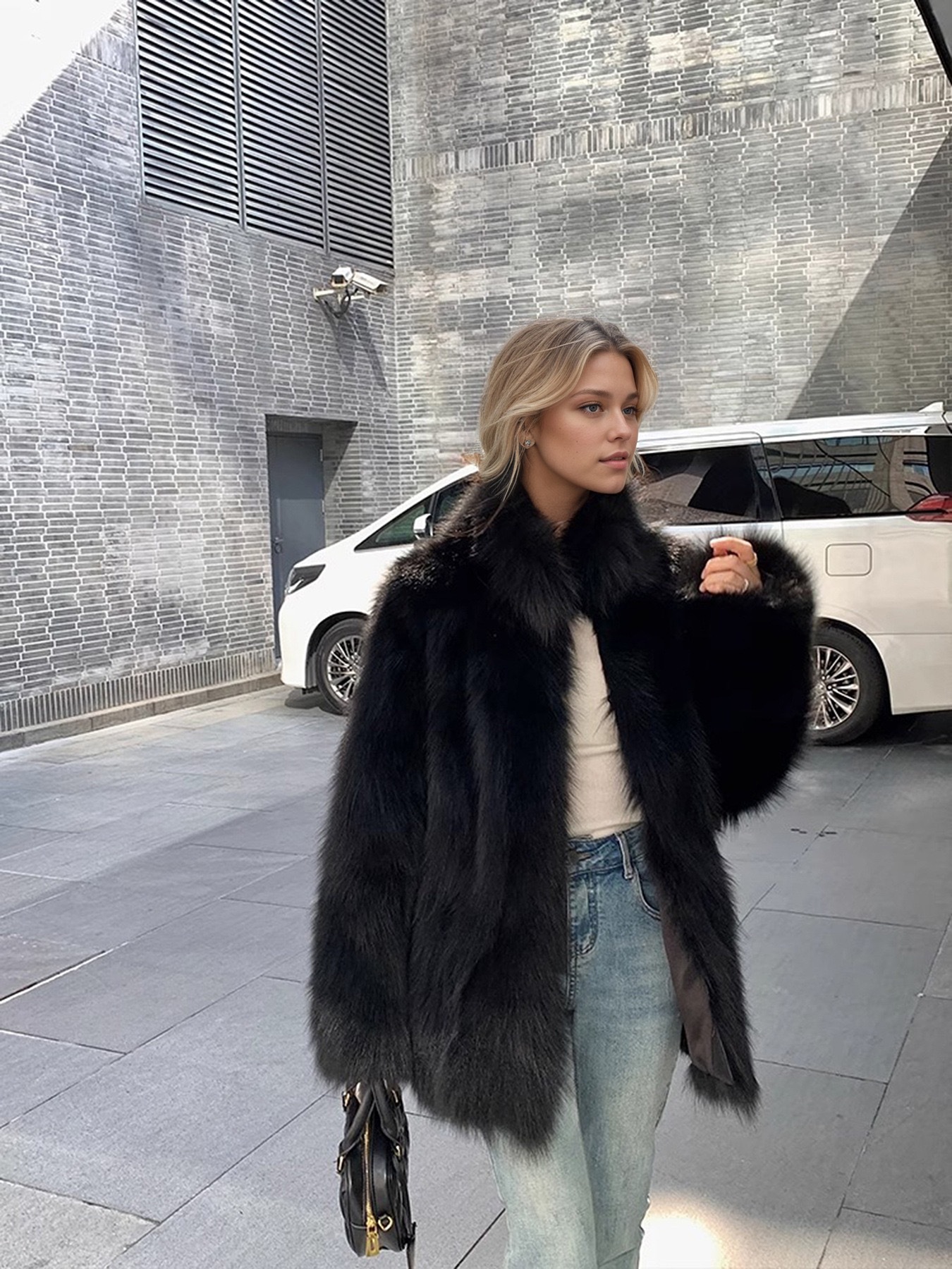 Fashionable slimming and cold-resistant medium-length fur coat