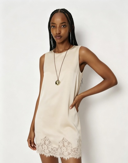 Lace-trimmed skirt dress