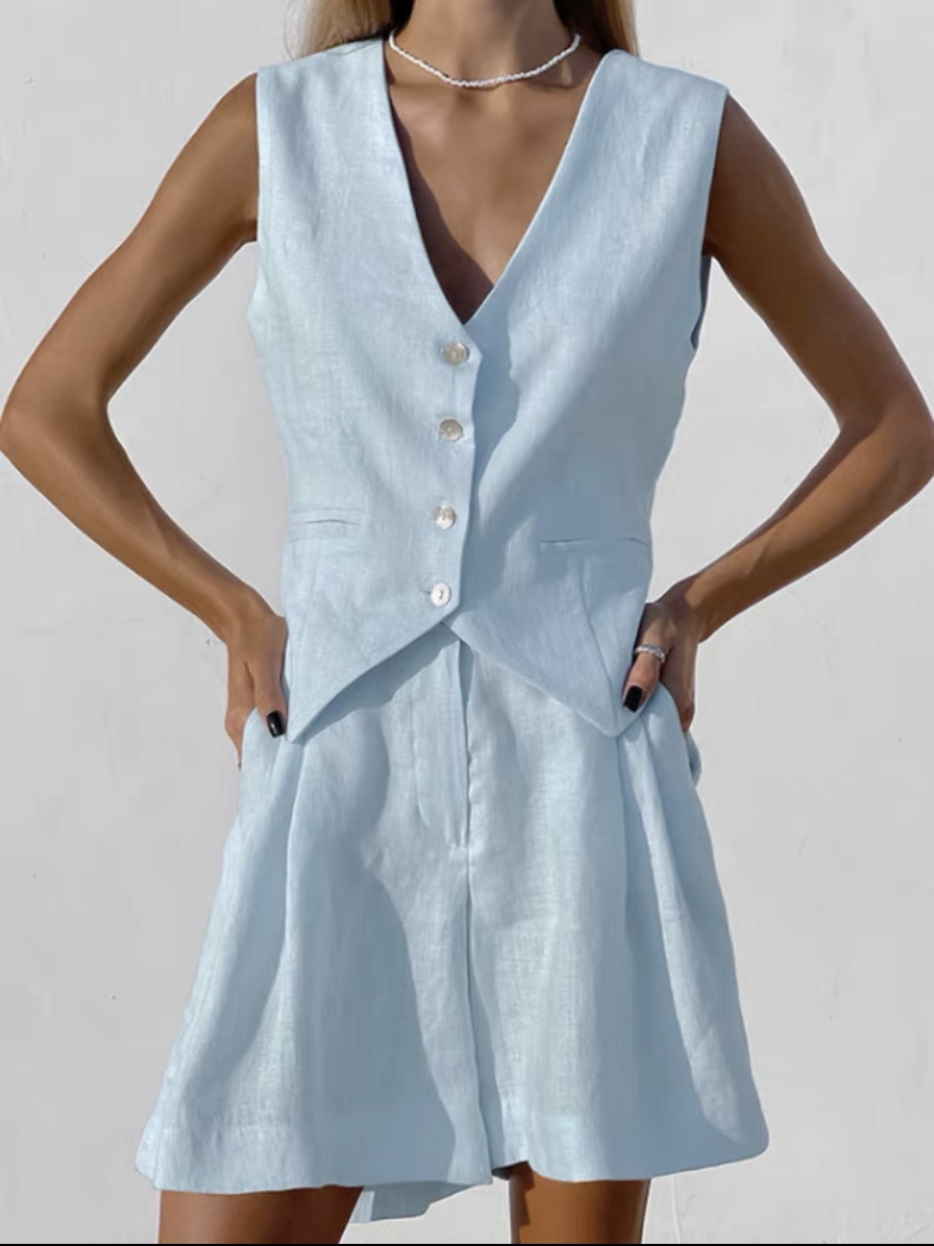 Two-piece set of tank top and shorts