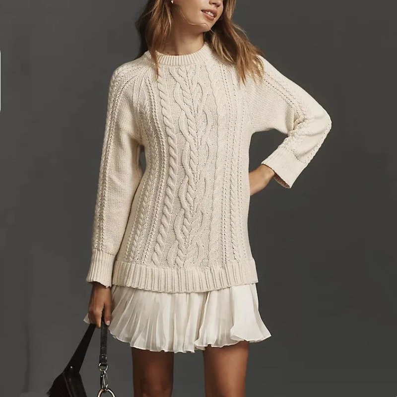 💗2025 Hot Sale💗Women's Cable-Knit Mini Sweater Dress