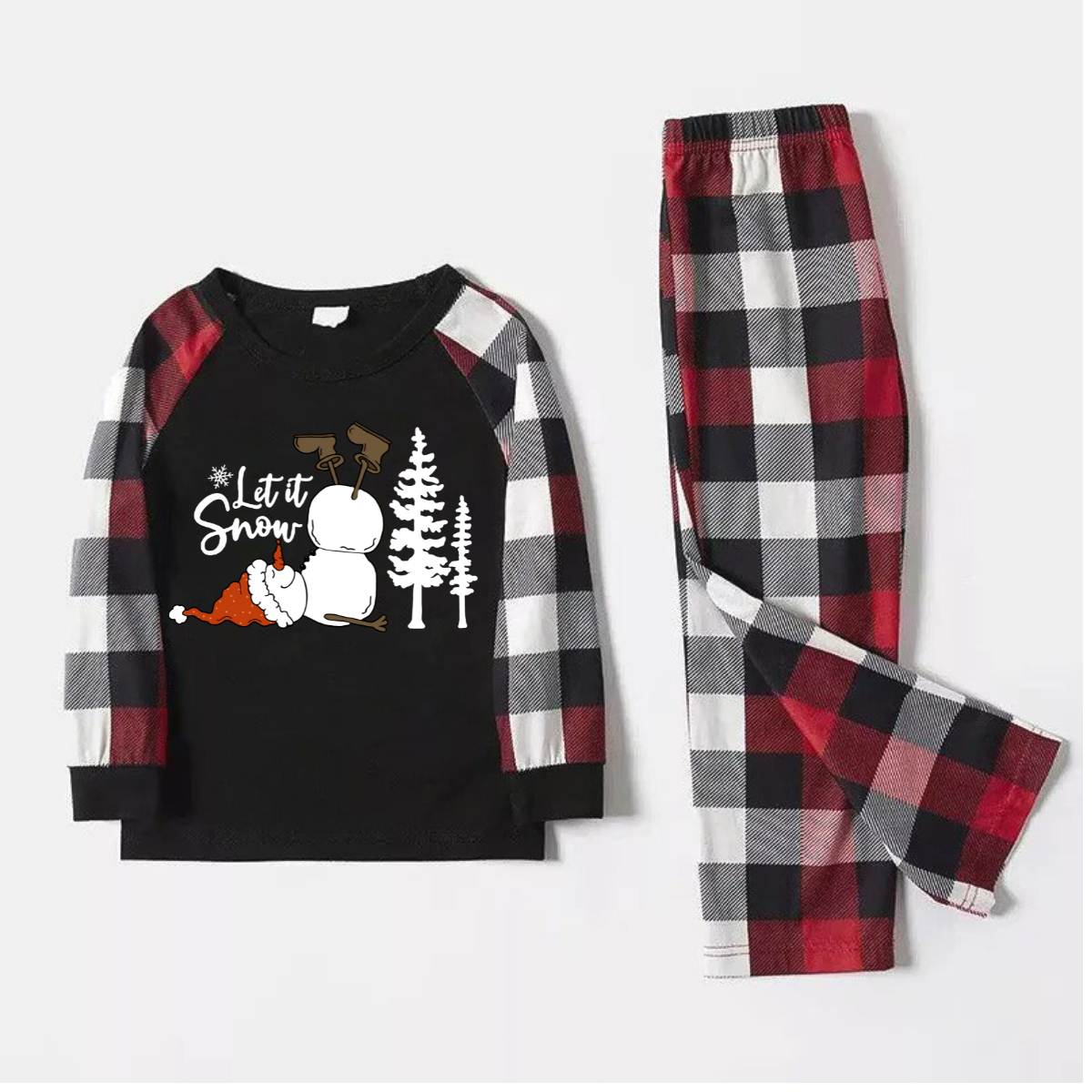 Let it snow letter and snowman Pattern Contrast Top with Red&Black&Whi