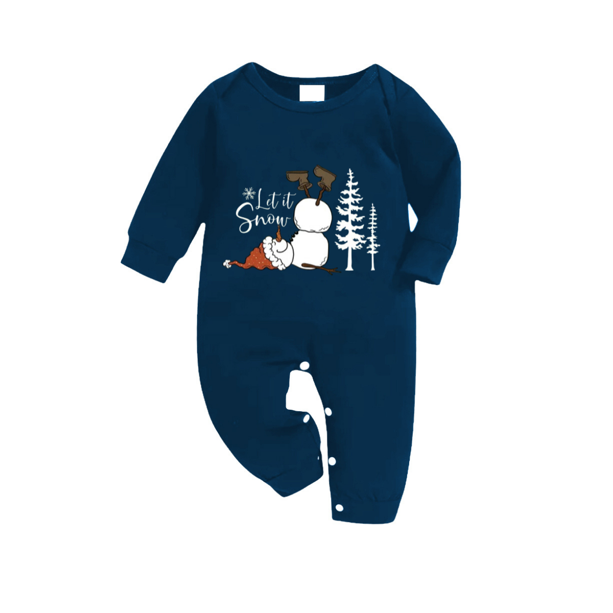 "Let it Snow" Slogan and Snowman Printed Blue Plaid Christmas Matching