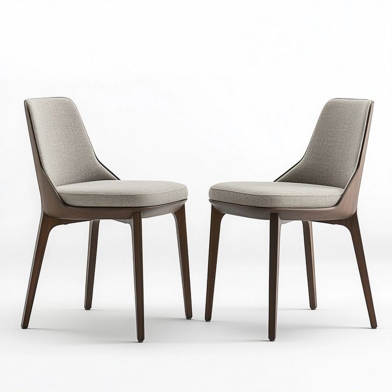 Set 2 sedie moderne imbottite da pranzo con schienale fisso, colore beige