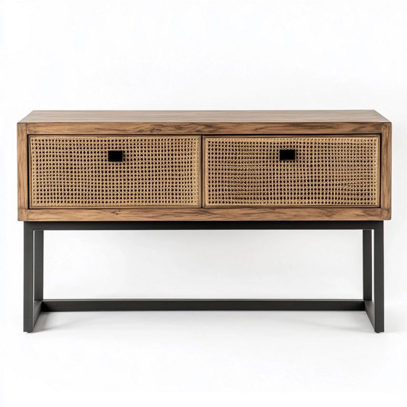 Consolle da ingresso con 2 cassetti in rattan, stile naturale