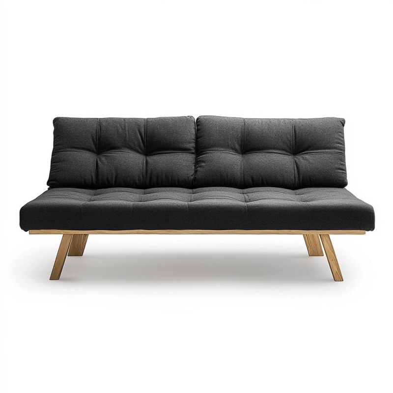 Divano 3 posti 200x90x80 cm in legno di rovere con rivestimento in lino grigio scuro, imbottitura in schiuma poliuretanica