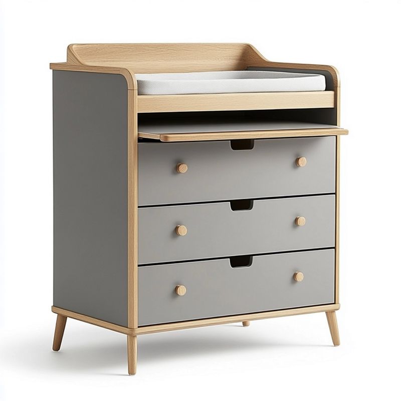 Fasciatoio in rovere massello con 3 cassetti, bordi rialzati e superficie lavabile, conforme EN 12221