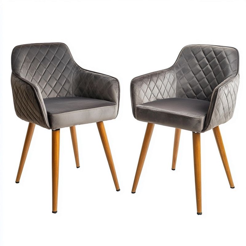 Set 2 sedie da pranzo grigie con schienale trapuntato, stile moderno
